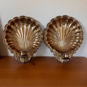 Vintage Brass Shell Wall Sconces
